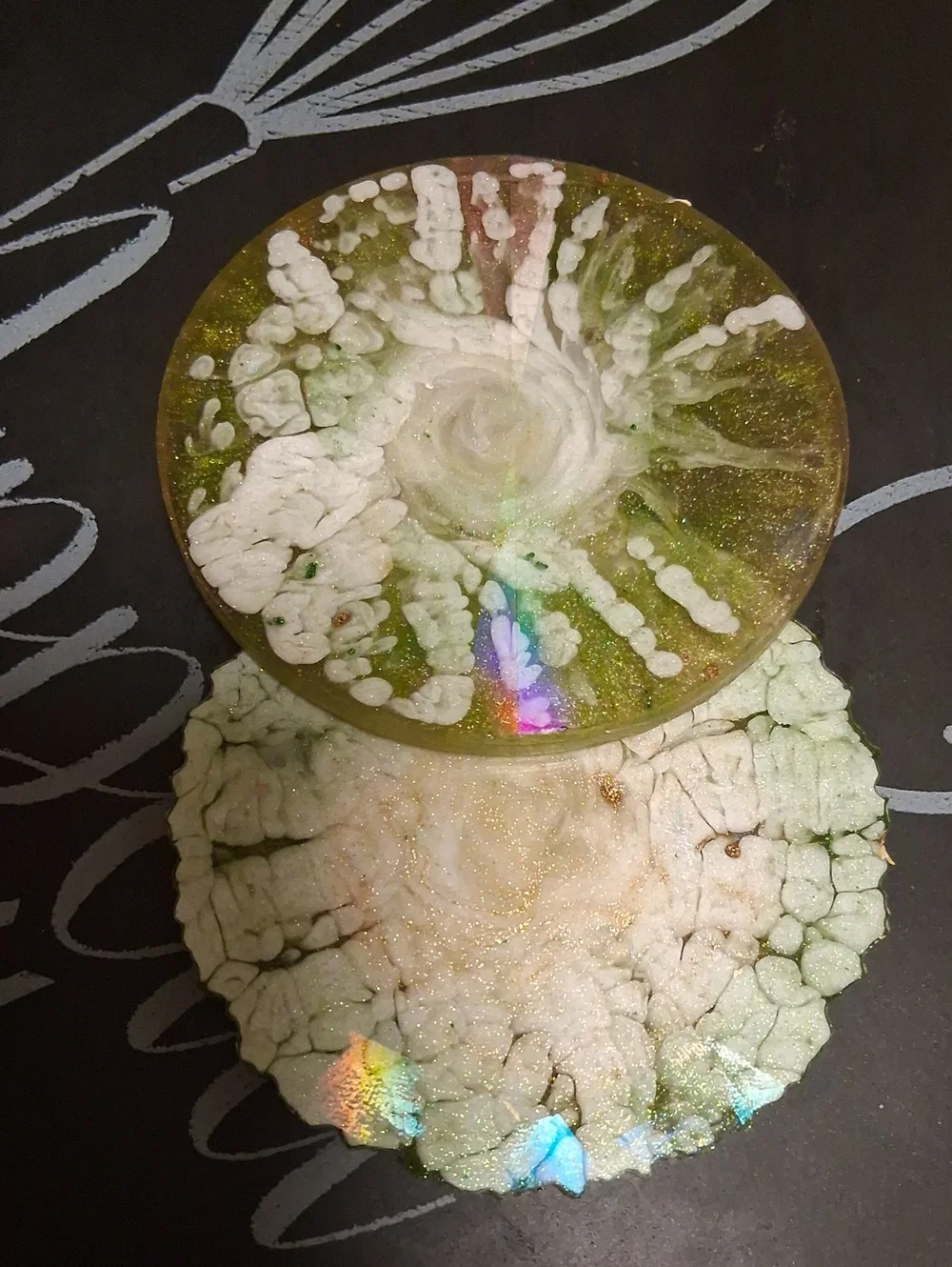 Handmade Resin Coaster Set - Green and Gold